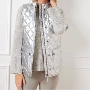NWT-Talbots Down Metallic Silver Quilted Vest Size Large